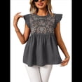 thumbnail image 1 of Blusas Peplum con Mangas con Volantes para Mujer, Elegantes, Informales, Bohemias, Estampadas, Holgadas. Gris L, 1 of 10