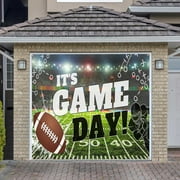 Football Themed Garage Door Cover Banner Decorations, Football Field Outdoor Single Car Garage Door Murals Buddy Decorations 8 X 7 Ft