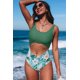 thumbnail image 4 of ABPHQTO Traje de baño de una pieza con recorte de contraste de flores tropicales verdes para mujer, 4 of 5