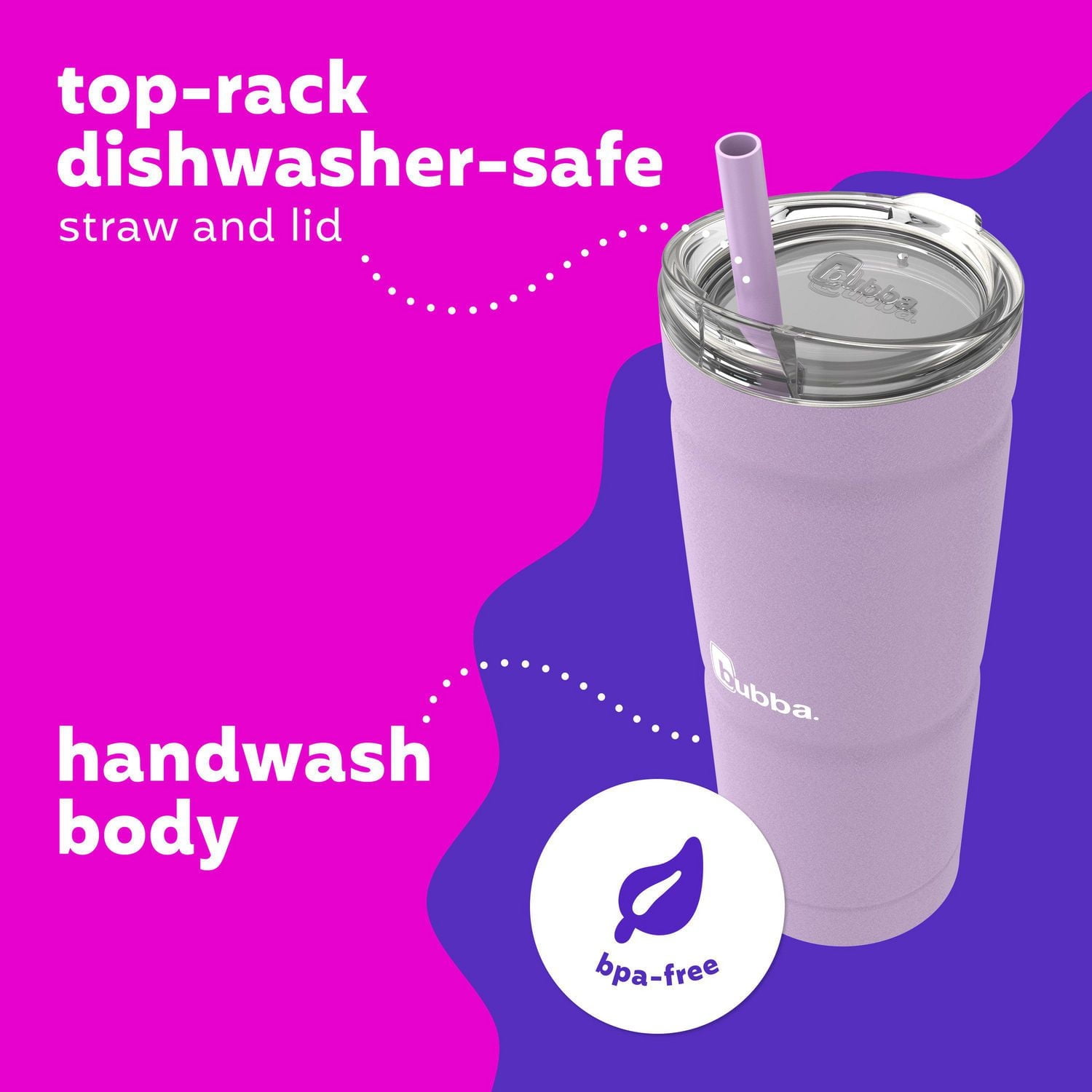 bubba Envy S Tumbler, Insulated Stainless Steel Water Bottle with Straw Lid, Lavender Frost, 24 oz (709 ml)