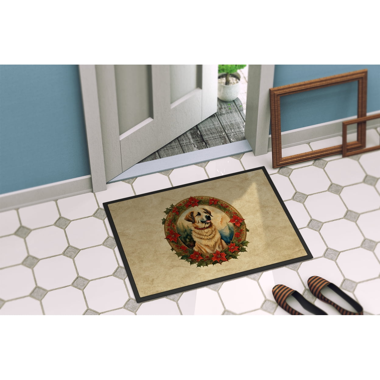 Anatolian Shepherd Dog Christmas Flowers Doormat