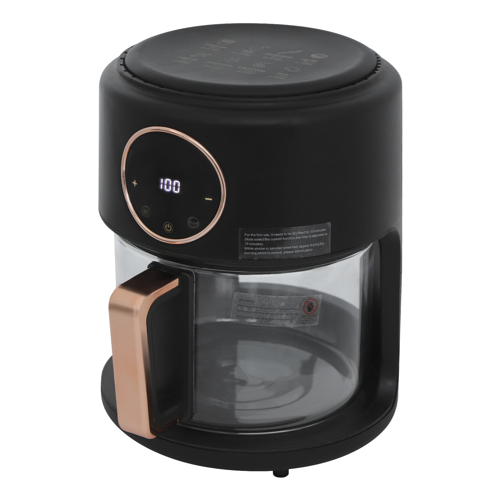 4.2L 1200W Airy Fryer Glass Air Fryer 110V Modern 360° Viewable Airy Fryer Black 25*32cm