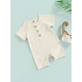 thumbnail image 3 of Bagilaanoe Summer Infant Baby Jumpsuit Girls Boys Short Sleeve Print Round Collar Front Button Playsuit, 3 of 7
