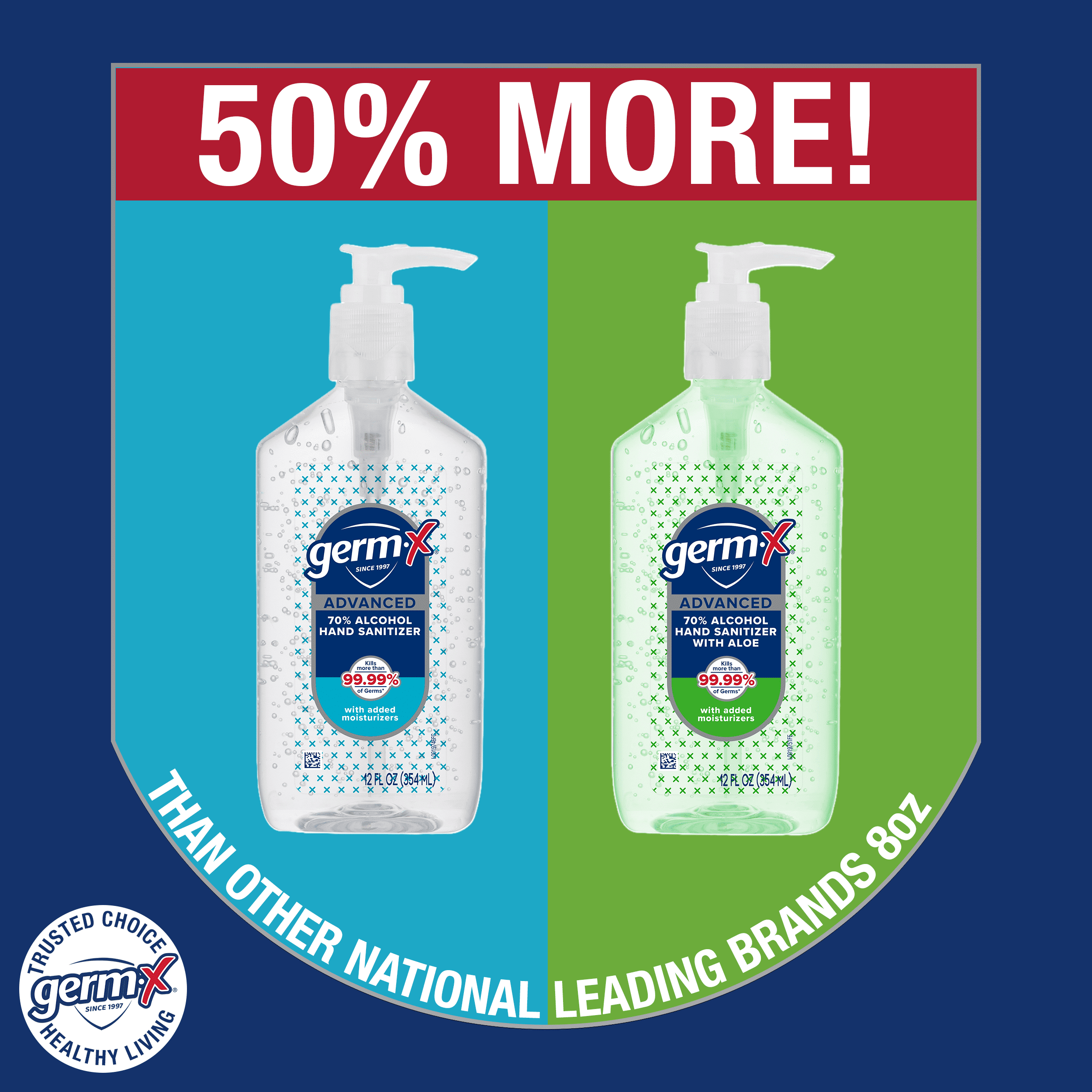 (2 pack) Germ-X Advanced Hand Sanitizer with Pump, Alcohol & Moisturizers, Original Fresh Scent, 12 fl oz.