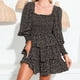 thumbnail image 2 of Vestido corto negro con volantes, escote cuadrado, falda fruncida y espalda descubierta con lazo, talla S, 2 of 6