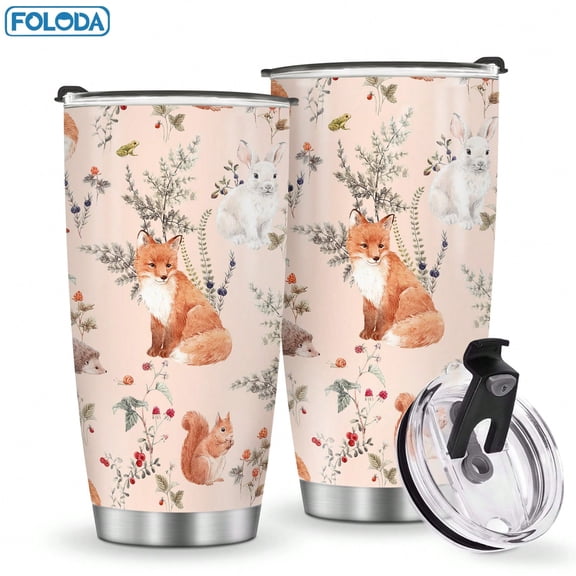 Foloda 1pc Fox Tumbler Birthday Gift Idea Fox Gifts for Men Women, Valentines Day Best Gifts for Men Women, 20oz Fox Tumbler Cup with Lid, Stainless Steel Insulated Travel Coffee Mug Car Cup