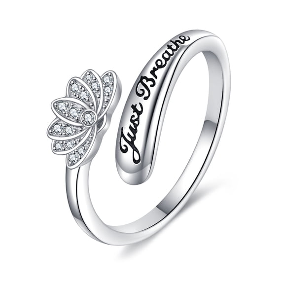Lotus Ring 925 Sterling Silver Just Breathe Ring Open Ring Jewelry Gifts For Women