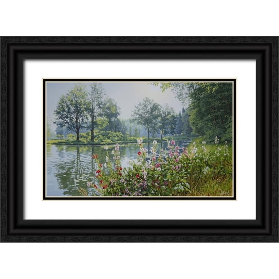 Adamov, Alexey 24x16 Black Ornate Wood Framed with Double Matting Museum Art Print Titled - Flowers by the Sea