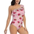 thumbnail image 3 of Rateoe Strawberries Pattern Women One Piece Swimsuits Tummy Control One Shoulder Bathing Suits Ruffle Swimwear-Medium, 3 of 6