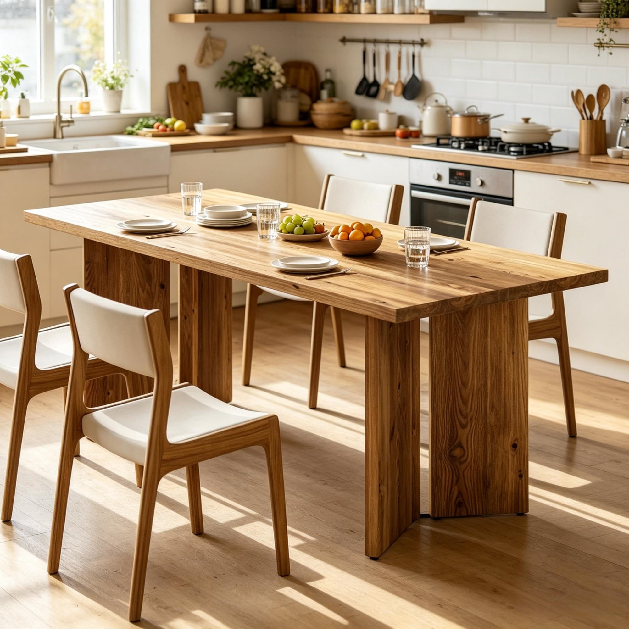 Solid Wood Dining Table, 63 in L x 31.5 in W, Farmhouse Style