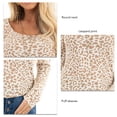 thumbnail image 4 of Top de manga larga de leopardo para mujer, jersey informal de moda con estampado de leopardo y cuello redondo, camisa de manga larga con mangas abullonadas, 4 of 5