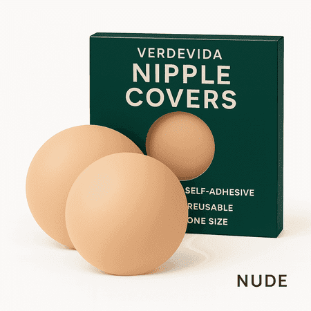 VerdeVida Nipple Covers for Women — Reusable Silicone Pasties, Sticky Bra for Backless & Strapless Dresses, 12-Hour Sweat-Proof Adhesive, A–D Cup Nude