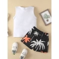 thumbnail image 4 of Toddler Kid Boys Summer Beach Outfits Letter Print Sleeveless Top + Tropical Shorts Set 2 Piece, 4 of 9