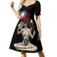 thumbnail image 3 of Oda a Vonnegut -- Patrón -- Vestido corto manga blanco/azul, vestido de mujer auténtica, tendencia en ropa de mujer, 3 of 7