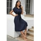 thumbnail image 5 of Vestido de verano para mujer, largo hasta la rodilla, manga corta, escote en pico y bolsillos., 5 of 8
