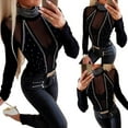 thumbnail image 4 of Blusa sexy de manga larga con cuello alto y diamantes de imitación para mujer Fridja  hkj4289, 4 of 9