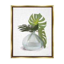 Stupell Monstera Leaf Sprigs Jar Botanical & Floral Painting Gold Floater Framed Art Print Wall Art