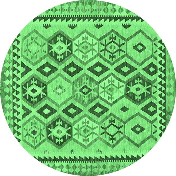 Ahgly Company Indoor Round Southwestern Emerald Green Country Area Rugs, 7' Round