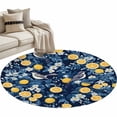 thumbnail image 2 of Lemon Bird Round Area Rug 4 FT, Non Slip Indoor Outdoor Rug, Blue Yellow Pastoral Flowers Plant Summer Washable Soft Circular Carpet Non-Shedding Floor Mat for Coffee Table Nursery Foyer Balcony, 2 of 8
