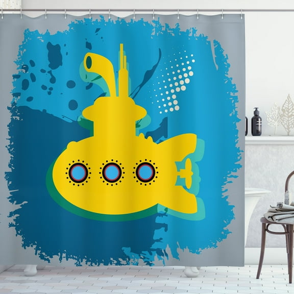 Ambesonne Yellow Submarine Shower Curtain, Bubbles Ocean, 69"Wx70"L, Mustard and Petrol Blue