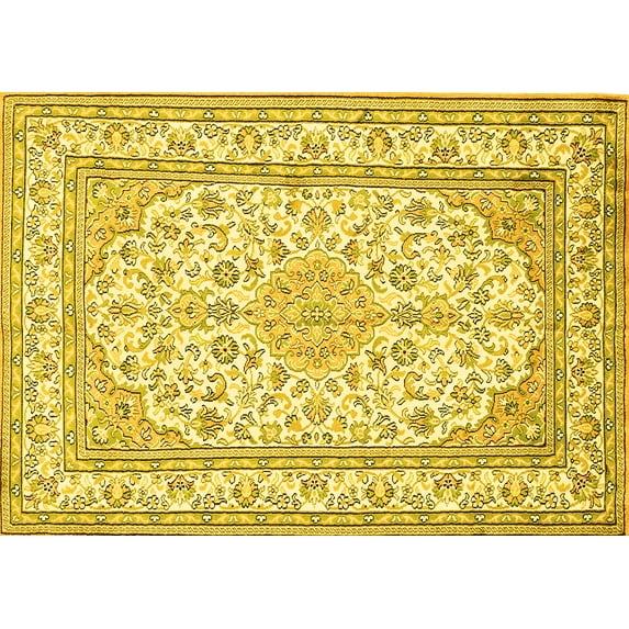Ahgly Company Indoor Rectangle Medallion Yellow Traditional Area Rugs, 5' x 7'