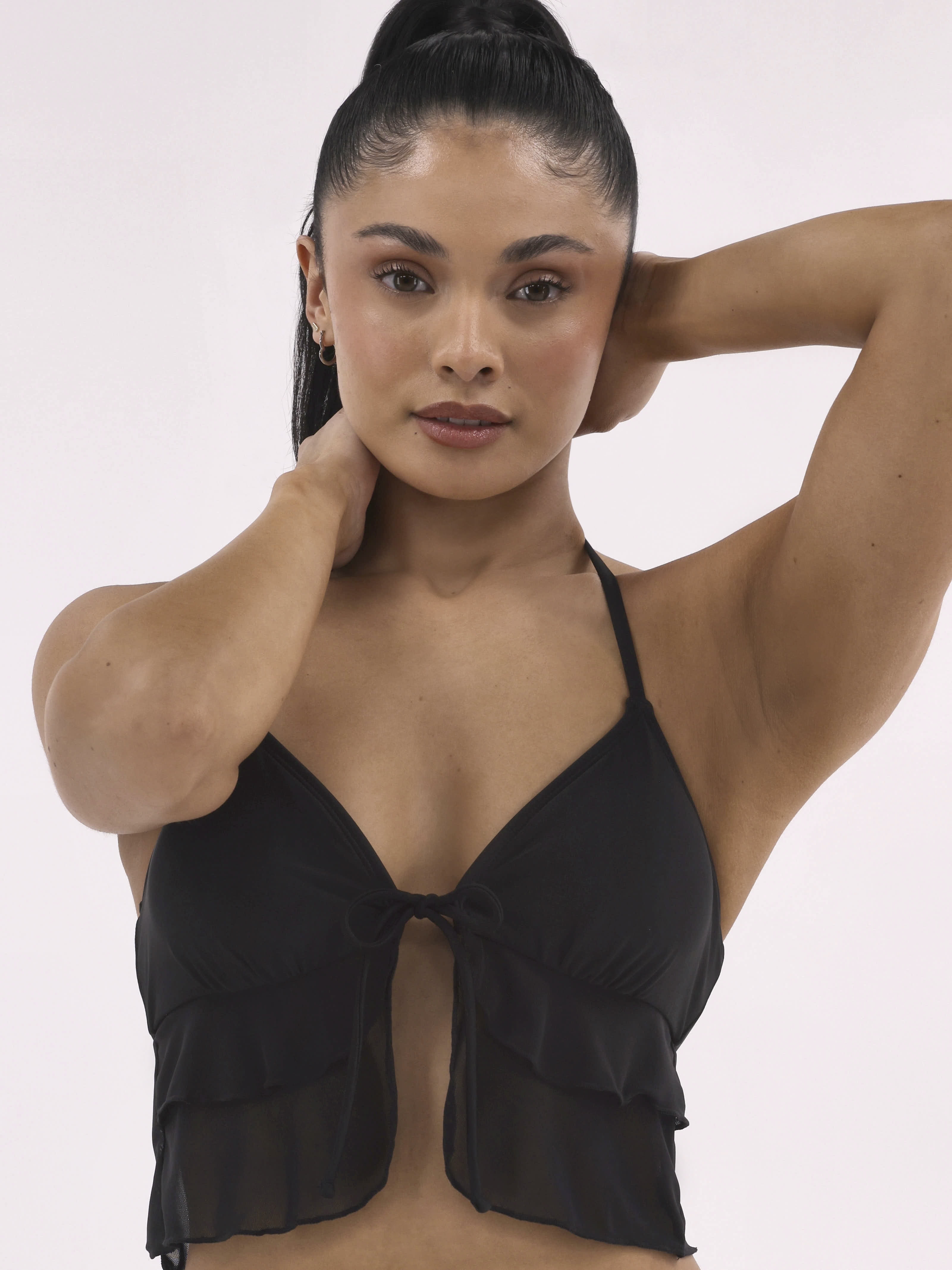 No Boundaries Women's Flyaway Mesh Halter Tankini Swim Tops, Sizes XXS-XXL