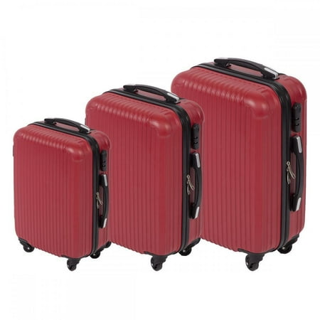 - 3 Pcs Luggage Travel Set Bag ABS Trolley Suitcase 4 Color 348 Red