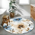 thumbnail image 4 of 3ft Round Rug, Blue Brown Spring Floral Non-Skid Rubber Backing Large Area Rugs - Living Room Bedroom Home Office, Summer Botanical Watercolor Indoor Floor Mat Carpets Washable Rug, 4 of 9