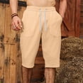thumbnail image 4 of Mens Casual Soft Cotton Linen Long Shorts Knee Below Sport Running Lounge Work Shorts Capri Pant Size 2XL Beige, 4 of 7
