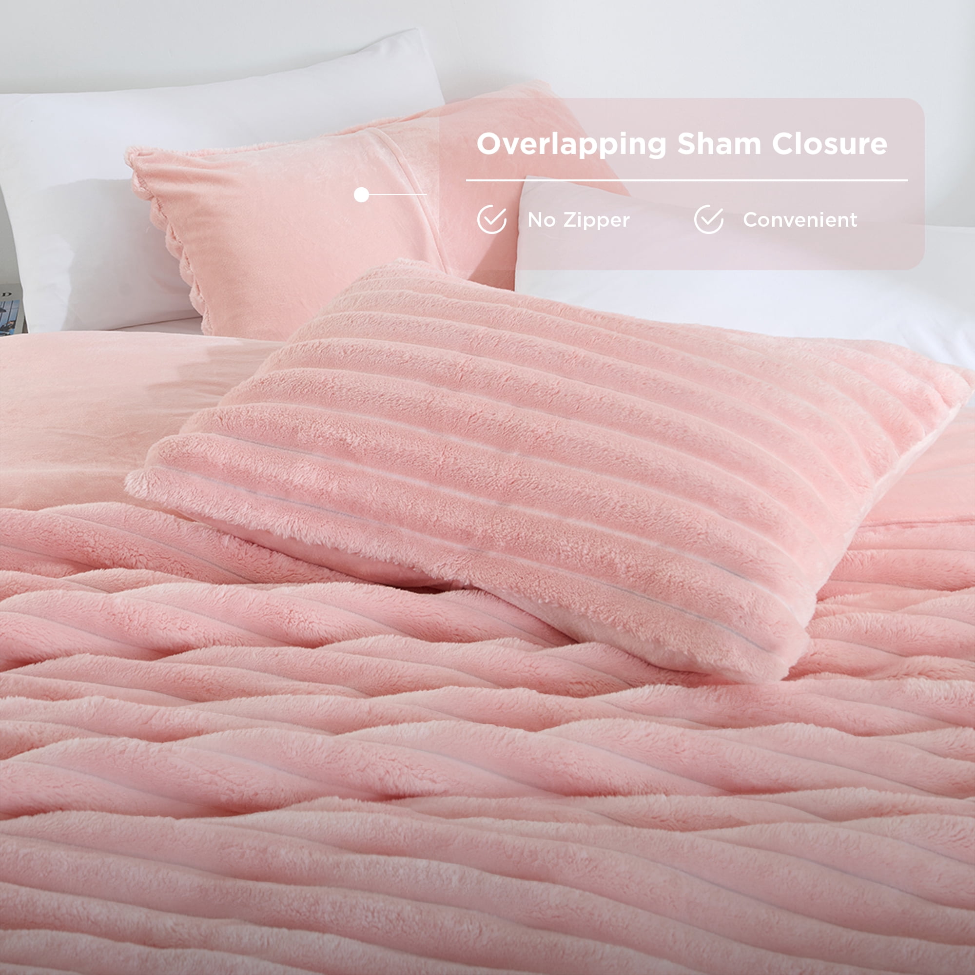 Regency Heights Full/Queen Size Comforter Set, Fluffy Ribbed Plush Comforter Set, 3-Piece Bedding Set, Pink