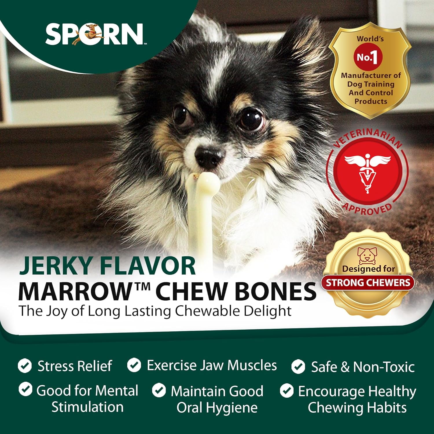 Sporn Durable Marrow Dog Chew Bones for Aggressive Chewers, Jerky
