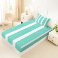 thumbnail image 5 of Castle Fairy Vintage Thin Vertical Stripe Twin Sheets 3pcs,Bohemian Wide Band Bedding,Teal White,1 Flat Sheet, 1 Fitted Sheet and 1 Pillowcase, 5 of 7