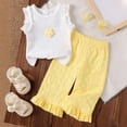thumbnail image 2 of Emitonse Toddler Girls Fall Outfits Girls Knitted Floral Flower White Long Sleeved Top Pants Yellow,Size 9-12 Months, 2 of 8