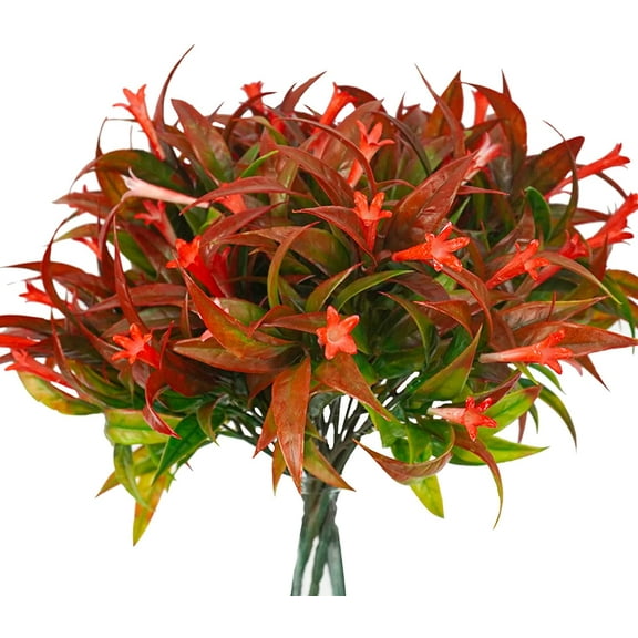 4Pcs Outdoor Artificial Plants UV Resistant Fake Tropical Flowers Plastic Plants Morning Glory Shrubs Greenery Fall Leaves Foliage for Garden Patio Sidewalk Farmhouse Decor