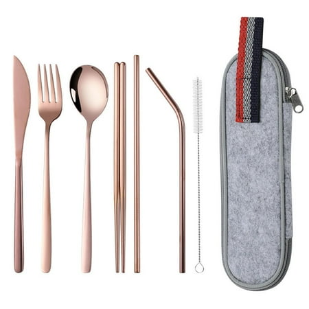 

8 Pcs Portable Utensils Travel Camping Cutlery Set Fork Spoon Flatware Hot