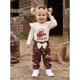 thumbnail image 3 of Cjfdfy Newborn Baby Girl Western Outfits Horse Cowgirl Graphic Long Sleeve Ruffle Romper Country Bow Pants Headband Cute Country Cowgirl Halloween Fall Winter Clothes 0-18M, 3 of 9