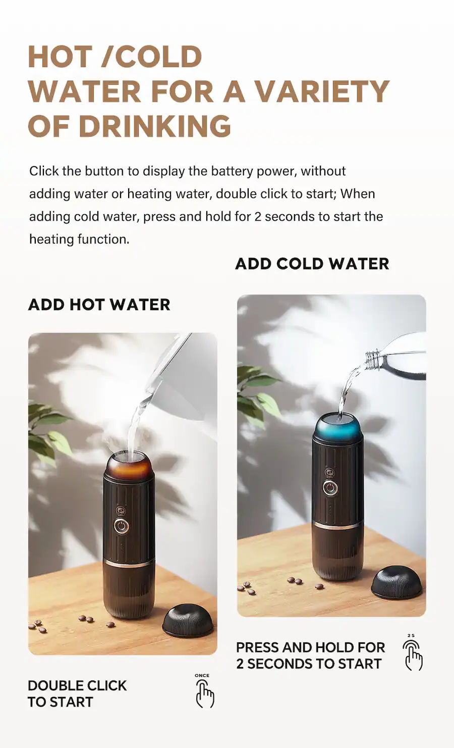 Conano - Fast self-heating Portable Electric Espresso Coffee Maker, 2 IN 1 Extraction, Support Ground Coffee and Capsule - Blue