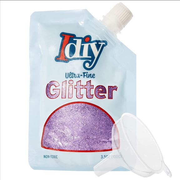 iDIY Ultra Fine Glitter (100g, 3.5 oz Pouch) w Easy-Pour Bag and Funnel - Lilac Purple Extra Fine - Perfect for DIY Crafts, School Projects, Decorations, Resin