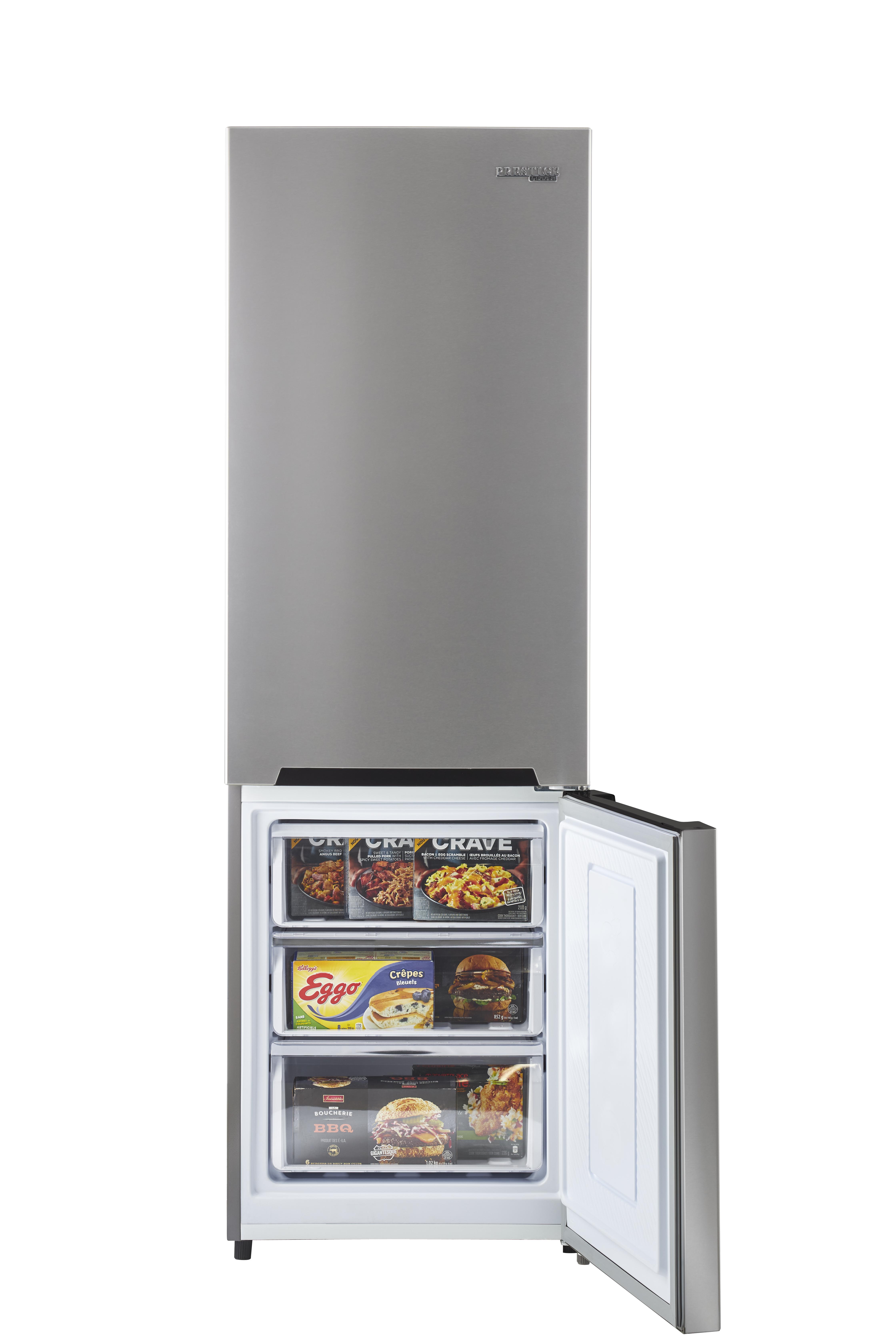 Unique Prestige 21.6" Frost Free 11.7 cu/ft Freestanding Bottom Freezer Refrigerator in Stainless Steel, ENERGY STAR Certified
