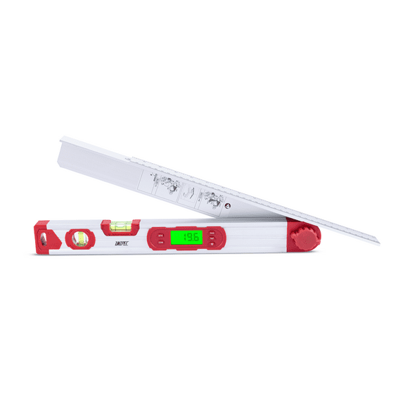 Unipec 0-220° 16 inch Digital Angle Finder Aluminum Protractor with LCD Backlight,Includes Leg Extension Horizontal and Vertical Bubble for Woodworking