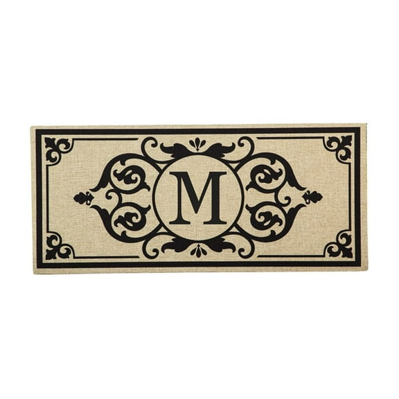 Evergreen Cambridge Letter M Monogram Burlap Sassafras Indoor Outdoor Switch Doormat1'10"x10"Brown