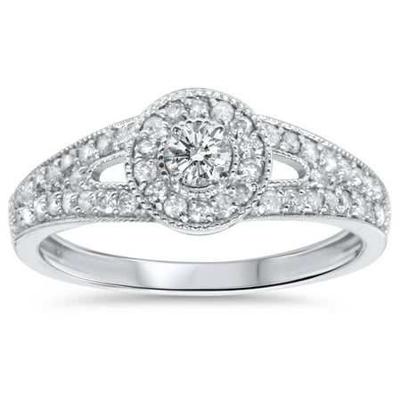Pompeii 1/2ct Diamond Halo Engagement Ring 10K White Gold (H/I,I2)