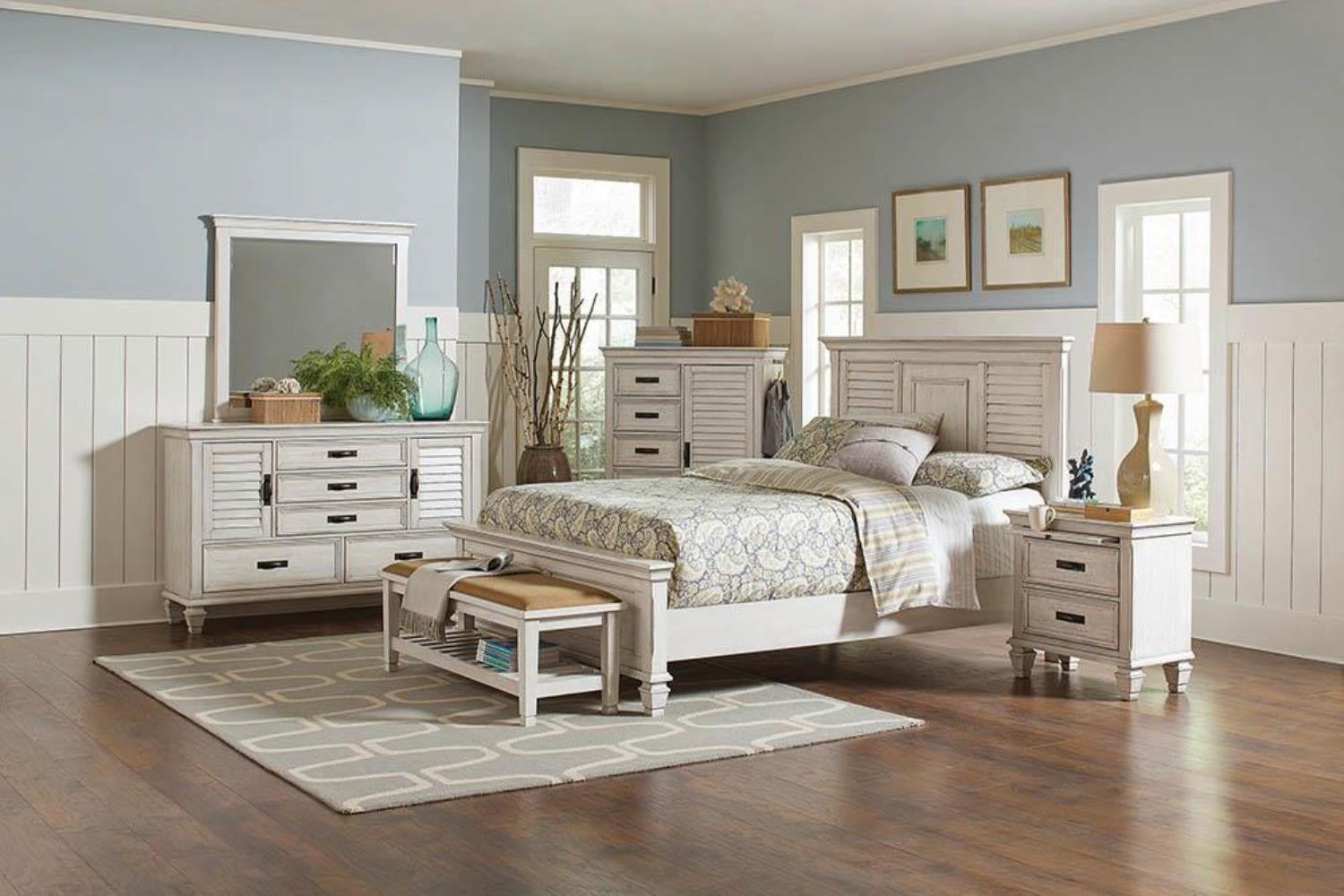 Queen Bed, Panel Bed, Antique White