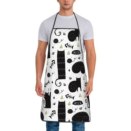 

Apron for Men Women Bohemian Cute Cat Fishbone Waterproof Chef Kitchen Baking Apron with Long Ties Aprons for Cooking Baking and Gardening Kitchen Collection