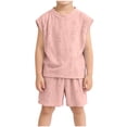 thumbnail image 3 of WAVSUF Boys Knitted Outfit Sets Sleeveless Tank Tops and Shorts Kids Summer Active Casual Clothes 2 Piece Pink Size 7, 3 of 7
