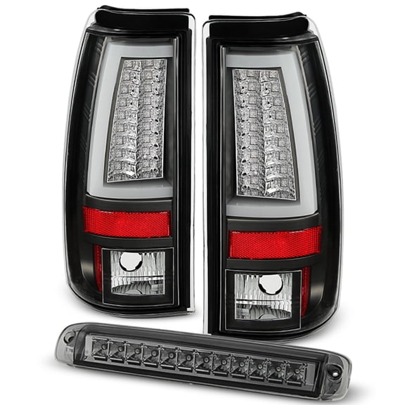 AKKON - For 99-02 Chevy Silverado 1500 2500 HD 99-06 GMC Sierra Black LED Tube Tail Lights   Smoked LED 3Rd Brake Lamp Combo