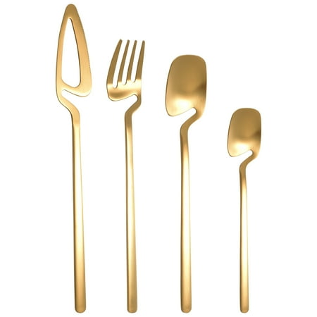 

Matte Cutlery Set Stainless Steel Dinner Tableware Flatware Set Knife Fork Spoon Dinnerware Set Party Set(Gold 4 PCS)