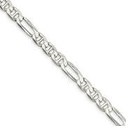Mens 7.5mm Sterling Silver Solid Figaro Anchor Chain Bracelet, 9 Inch