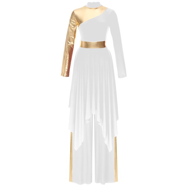 Miaeowve Robe de Danse à Manches Longues Irrégulières avec Pantalon Large Blanc TTG