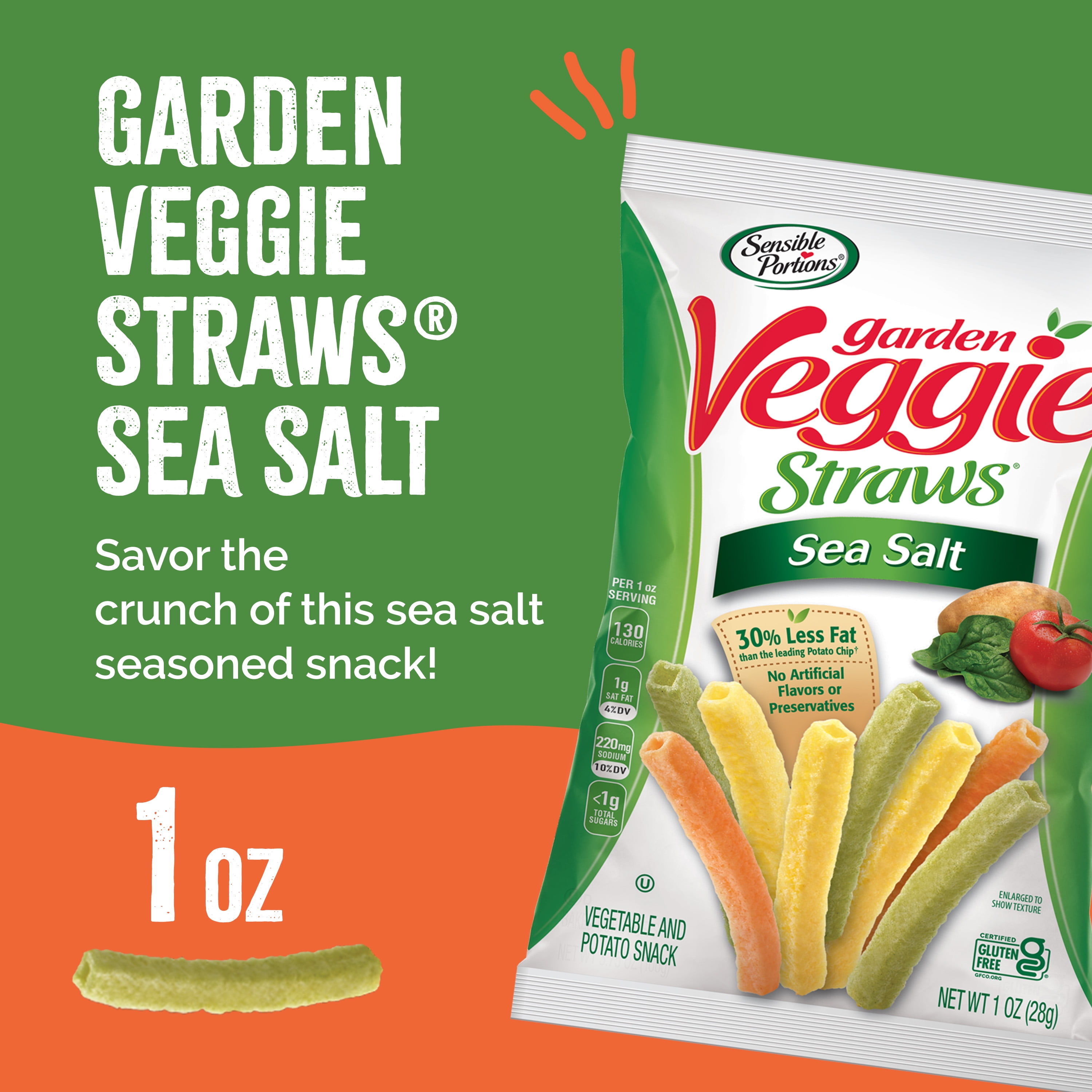 Sensible Portions Garden Veggie Straws Sea Salt Multipack, 1 oz Snack Bag, 24 Count